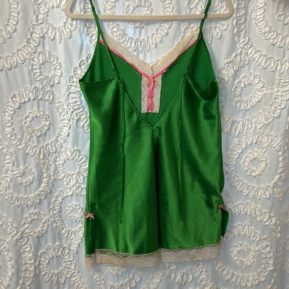 Betsey Johnson Intimates Vintage 90βs Green Lace Pink Bows Nightie Slip Dress L - Picture 10 of 16